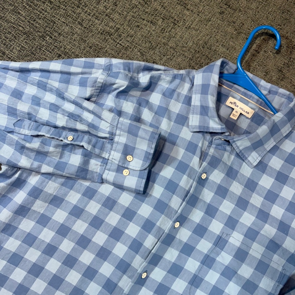 Peter Millar Button Down Shirt XL Blue Buffalo Check Cotton MS22W79CFL